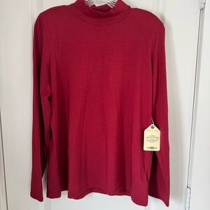 NWT Telluride Women's Turtleneck Dark Red Prima Cotton   Long Sleeve Top